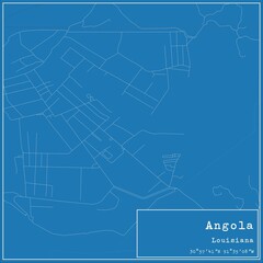 Blueprint US city map of Angola, Louisiana.
