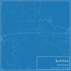 Blueprint US city map of Lottie, Louisiana.