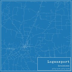 Blueprint US city map of Logansport, Louisiana.