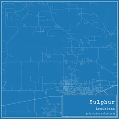 Blueprint US city map of Sulphur, Louisiana.