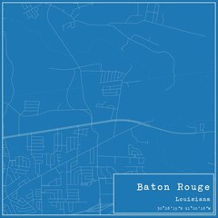 Blueprint US city map of Baton Rouge, Louisiana.