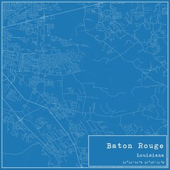 Blueprint US city map of Baton Rouge, Louisiana.