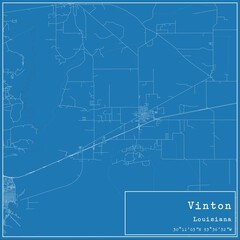 Blueprint US city map of Vinton, Louisiana.