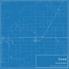 Blueprint US city map of Iowa, Louisiana.