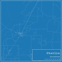 Blueprint US city map of Oberlin, Louisiana.
