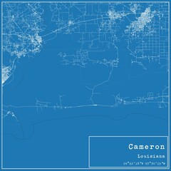 Blueprint US city map of Cameron, Louisiana.