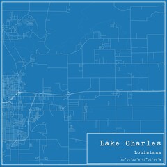 Obraz premium Blueprint US city map of Lake Charles, Louisiana.