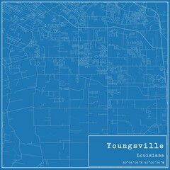 Blueprint US city map of Youngsville, Louisiana.