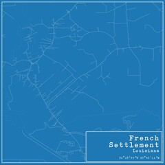 Fototapeta premium Blueprint US city map of French Settlement, Louisiana.