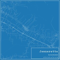 Blueprint US city map of Jeanerette, Louisiana.