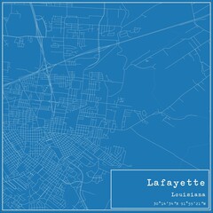 Blueprint US city map of Lafayette, Louisiana.