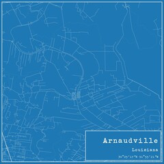 Blueprint US city map of Arnaudville, Louisiana.