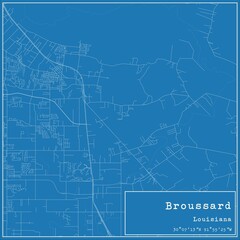 Blueprint US city map of Broussard, Louisiana.