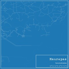 Blueprint US city map of Maurepas, Louisiana.