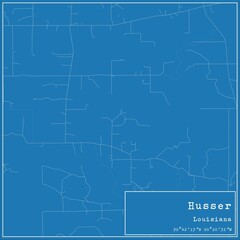 Blueprint US city map of Husser, Louisiana.