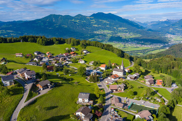 The Village of Gurtis by Frastanz and Nenzing, Walgau Valley, State of Vorarlberg, Austria, Drone...