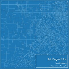 Blueprint US city map of Lafayette, Louisiana.