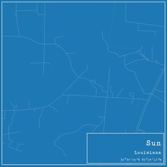 Blueprint US city map of Sun, Louisiana.