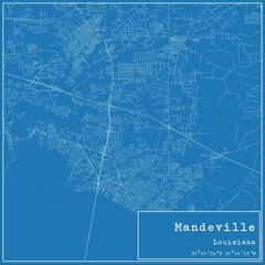Blueprint US city map of Mandeville, Louisiana.
