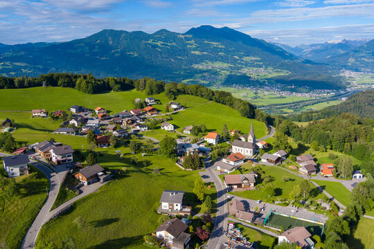 The Village of Gurtis by Frastanz and Nenzing, Walgau Valley, State of Vorarlberg, Austria, Drone Picture
