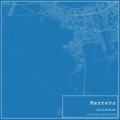 Blueprint US city map of Marrero, Louisiana.