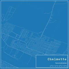 Blueprint US city map of Chalmette, Louisiana.