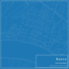 Fototapeta premium Blueprint US city map of Norco, Louisiana.