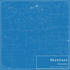 Blueprint US city map of Marsland, Nebraska.