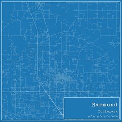 Blueprint US city map of Hammond, Louisiana.