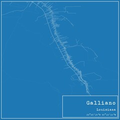 Blueprint US city map of Galliano, Louisiana.