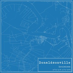Blueprint US city map of Donaldsonville, Louisiana.