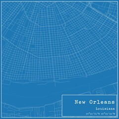 Blueprint US city map of New Orleans, Louisiana.