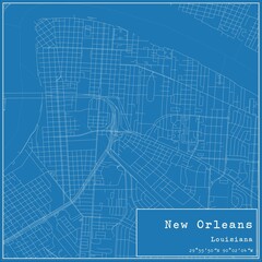 Blueprint US city map of New Orleans, Louisiana.