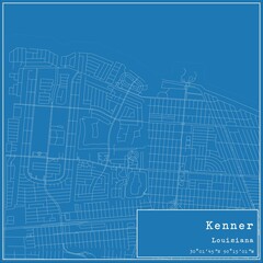 Blueprint US city map of Kenner, Louisiana.