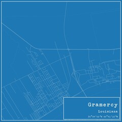 Blueprint US city map of Gramercy, Louisiana.