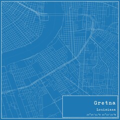 Blueprint US city map of Gretna, Louisiana.