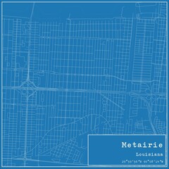 Blueprint US city map of Metairie, Louisiana.