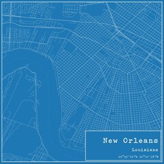 Blueprint US city map of New Orleans, Louisiana.