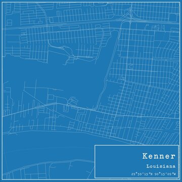 Blueprint US city map of Kenner, Louisiana.