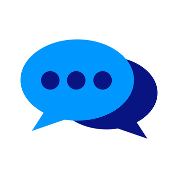 Contact us, Support. Chatbot Interactions. Chat, Messages, Messaging. Blue chat talk bubble dots. Mobile Messenger