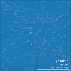 Blueprint US city map of Hyannis, Nebraska.