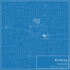 Blueprint US city map of Sidney, Nebraska.