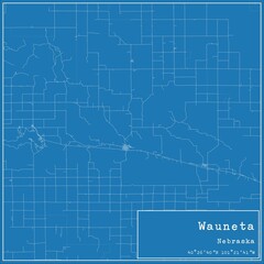 Blueprint US city map of Wauneta, Nebraska.