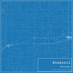 Blueprint US city map of Bushnell, Nebraska.