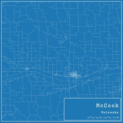 Blueprint US city map of McCook, Nebraska.
