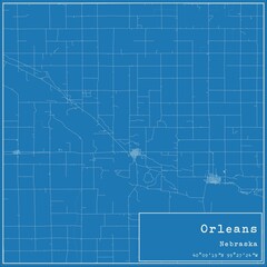 Blueprint US city map of Orleans, Nebraska.