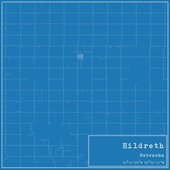 Blueprint US city map of Hildreth, Nebraska.