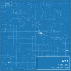 Blueprint US city map of Ord, Nebraska.