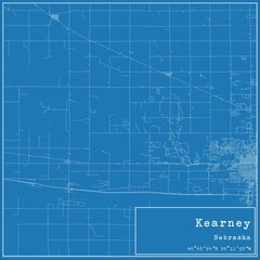Blueprint US city map of Kearney, Nebraska.