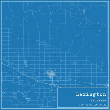 Blueprint US city map of Lexington, Nebraska.